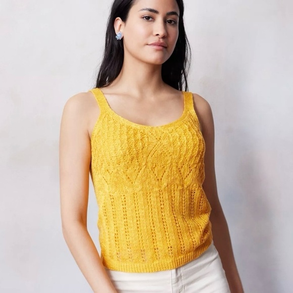 LC Lauren Conrad Tops - LC Lauren Conrad Women’s Pointelle Sweater Tank Top V neck Yellow Size Lg NWT